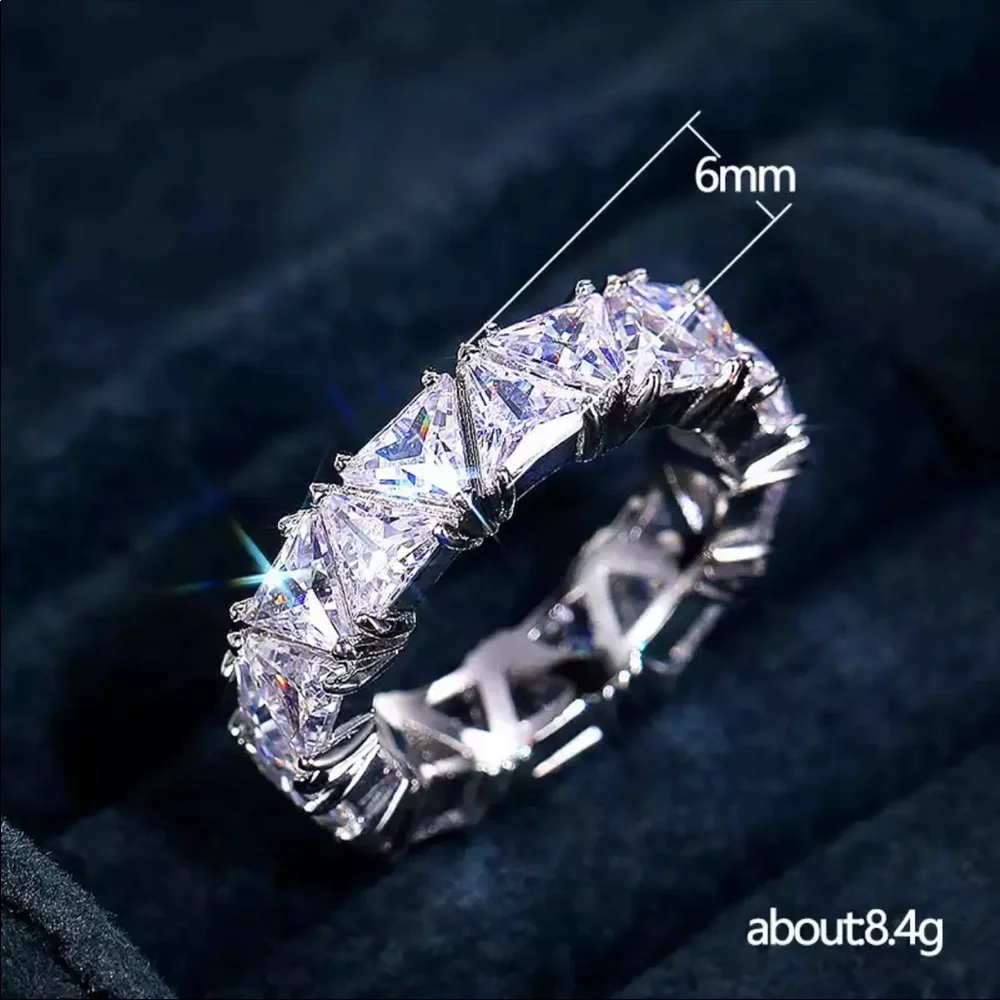 New Luxury Triangle 925 Silver Eternity Band Ring for Women